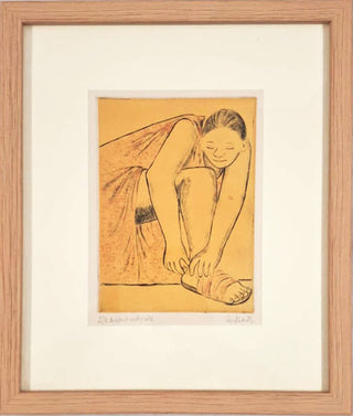Girl Putting on Her Sandal- Framed