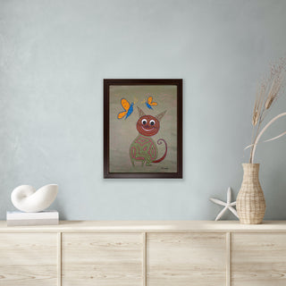Cat With The Butterflies - Framed
