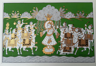 Krishna With Cows- Green