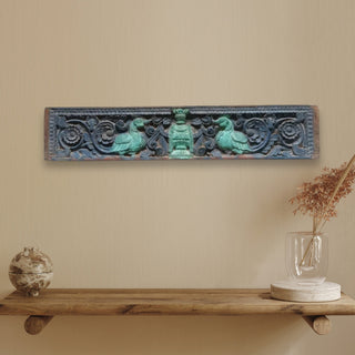 Antique Kerala Wooden Architectural Panel with Hamsa | Hand Carved Architectural Fragment