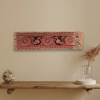 Antique Telangana Wooden Architectural Panel with Annapakshi | Hand-Carved Floral Motifs