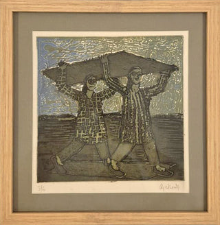 Ladies Carrying a Board - Framed