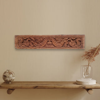 Antique Karnataka Wooden Architectural Panel with Kalasha & Hamsa | Hand-Carved Temple Lintel