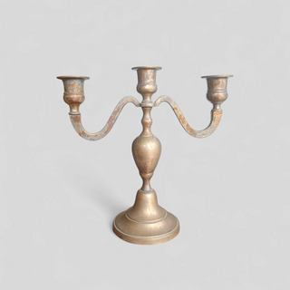Vintage Goa Brass Candelabra | Nickel-Coated Three-Arm Candle Holder
