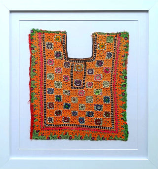 Vintage Kutch Floral Embroidered Yoke | Orange Textile Panel