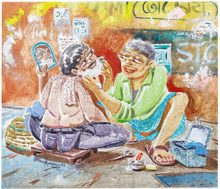 Barber at the Street Corner - Framed