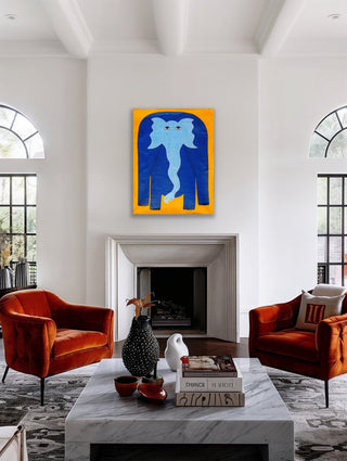 Elephant - Yellow and Blue - FRAMED