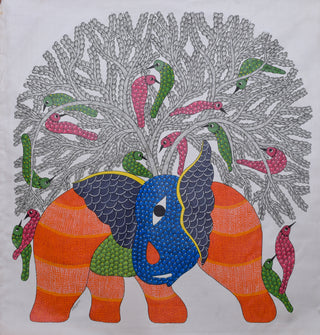 Elephant And Birds - FRAMED