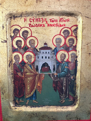 Antique Greek Synaxis Holy Twelve Apostles Icon