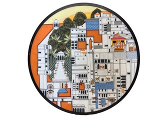 Circular Pichwai: Nathdwara Map (Shrine) - Framed