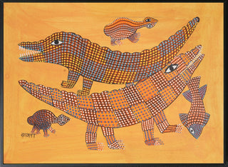 A Group of Crocodiles, Fishes and Turtles (Framed)