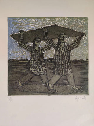 Ladies Carrying a Board - Framed