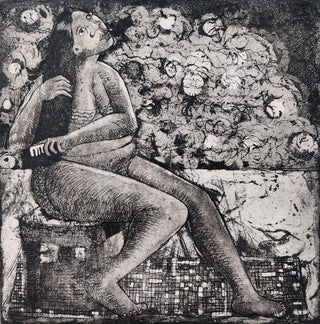 Lady Combing Her Hair With City Sounds- Framed