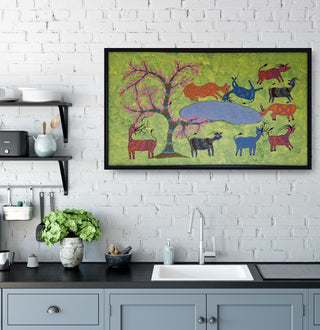 Lion Hunting Deer in the Forest - Framed