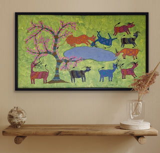 Lion Hunting Deer in the Forest - Framed
