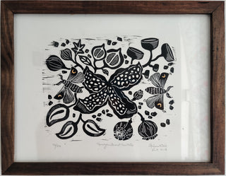 Pomegranate and Moon Moths - Framed