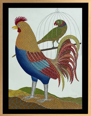 Rooster and Parrot Framed