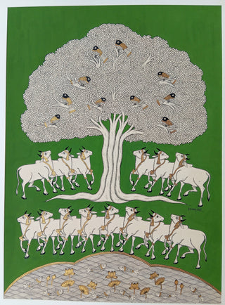Tree Of Life With Cows- Green