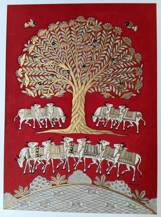 Tree Of Life With Cows- Red