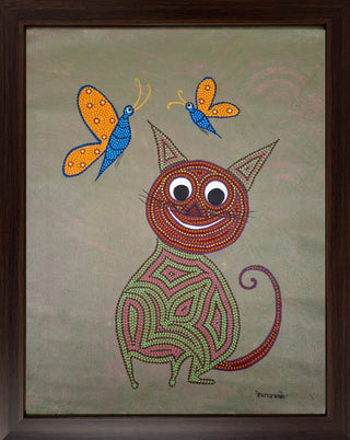 Cat With The Butterflies (Framed)