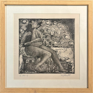 Lady Combing Her Hair With City Sounds- Framed