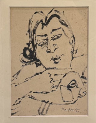 Woman With The Cat - Framed