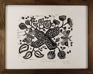 Pomegranate and Moon Moths - Framed