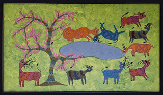 Lion Hunting Deer in the Forest (Framed)