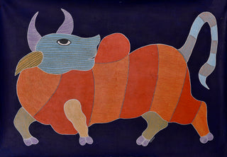 The Bull- Gond painting by Ramesh Tekam