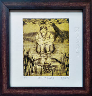 Turtle in the pond - Etching by Ayesha Broacha (Framed)
