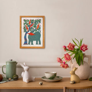 Elephant And The Tree - Framed