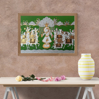 Krishna With Cows- Green