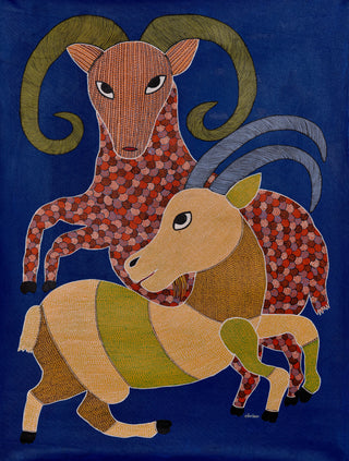 The Duo- Gond painting by Ramesh Tekam