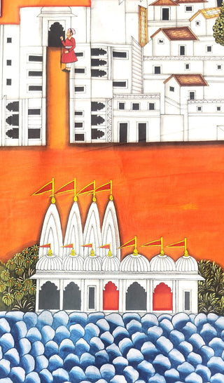 Circular Pichwai: Nathdwara Map (Landscape) - Framed